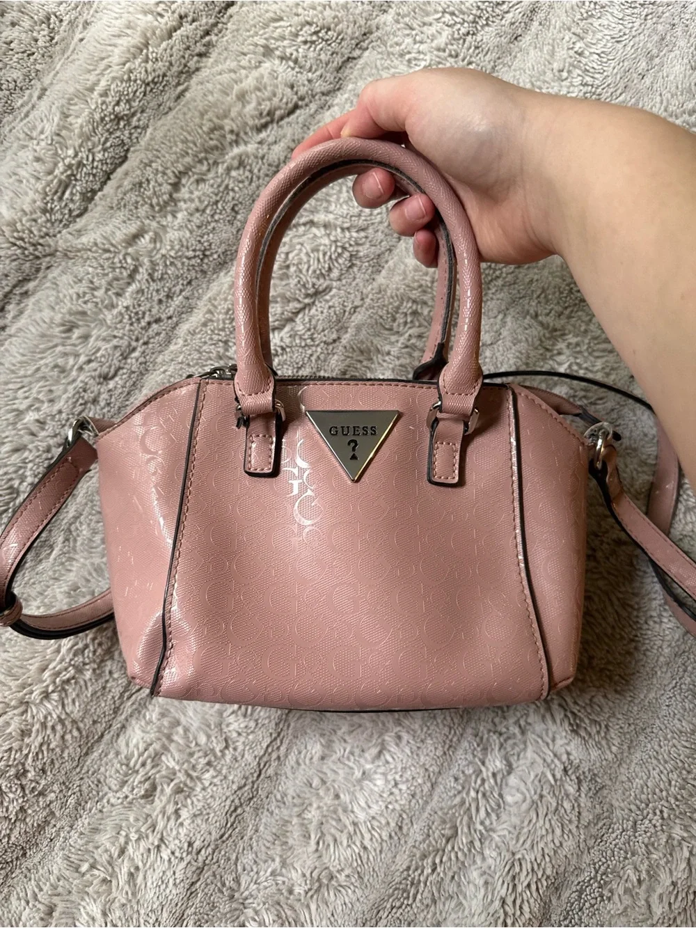 Guess Pink Monogram Mini Satchel Crossbody